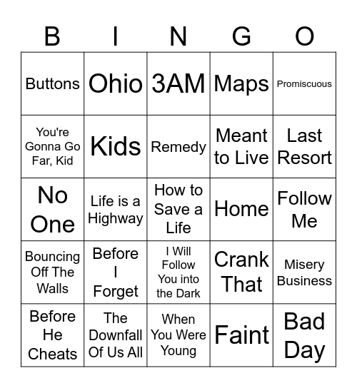 Five-0-Five Music Bingo - 2000s 4 Bingo Card