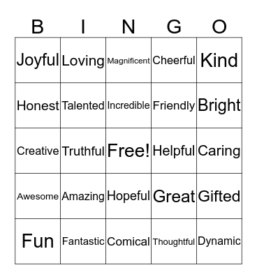 Positive and Inspirational Words Bingo Card