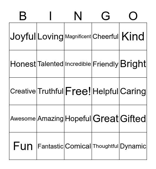 Positive and Inspirational Words Bingo Card