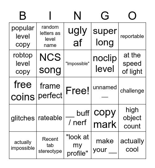 GD Recent tab bingo Card