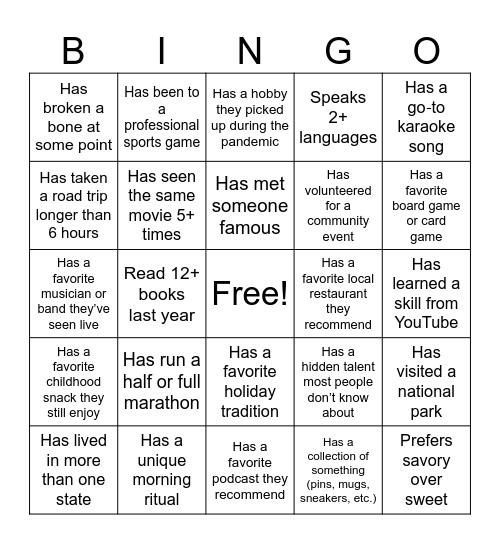 Common Ground BINGO Card