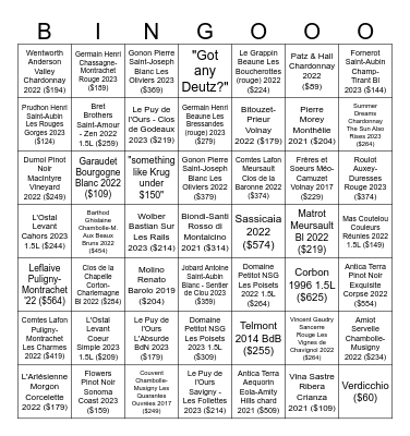 White Wine Bingo Card