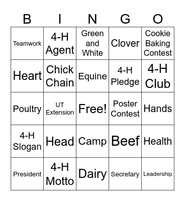 4-H BINGO! Bingo Card