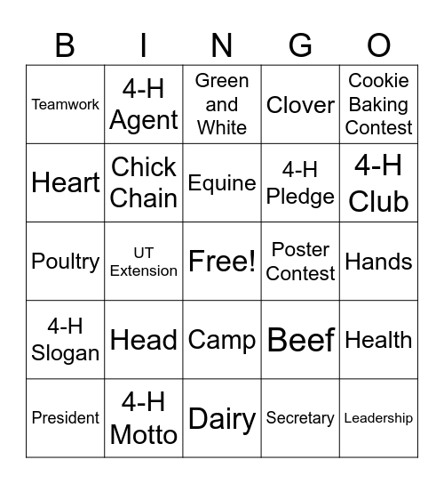 4-H BINGO! Bingo Card