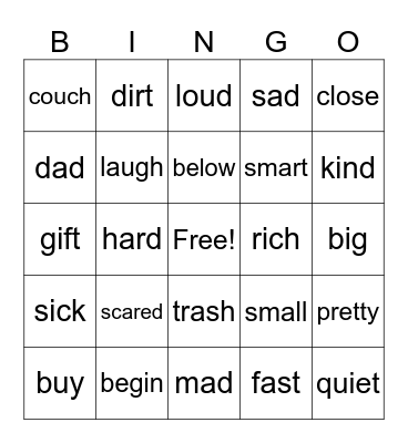 Synonyms Bingo Card