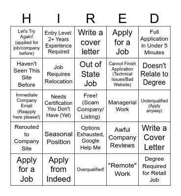 Job Search Bingo Card