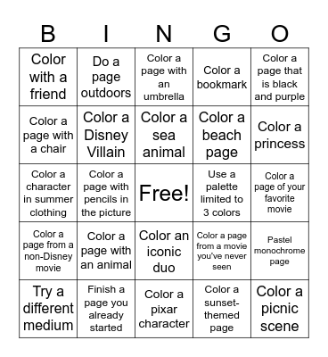 Summer Coloring BINGO Card