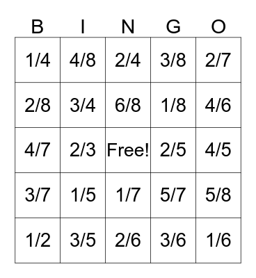 Fraction Bingo Card