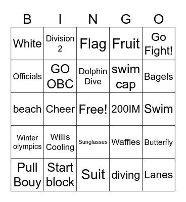 Swim and Dive Team Bingo Card