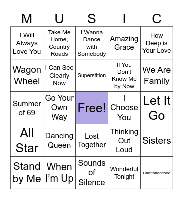 Music bingo Card