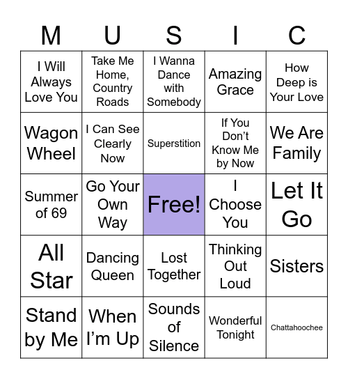 Music bingo Card