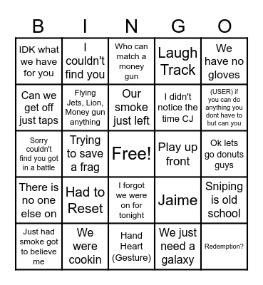 Excuse Bingo Card