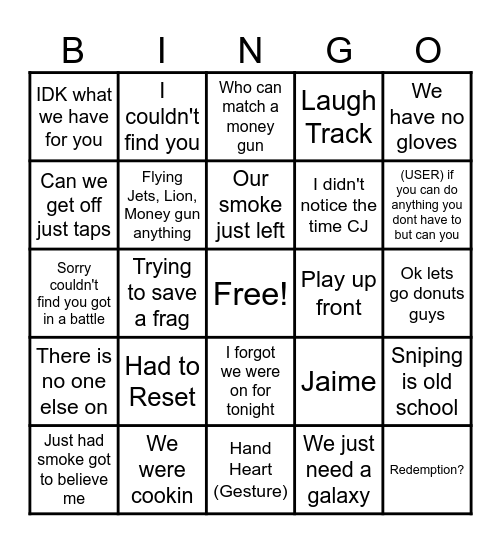 Excuse Bingo Card