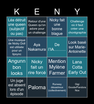 KENNY Bingo Card