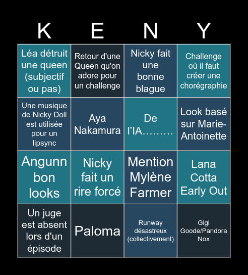 KENNY Bingo Card