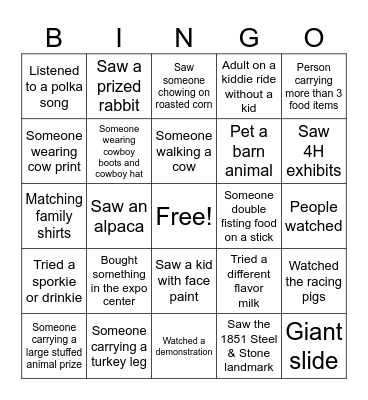 WI State Fair 2026 Bingo Card