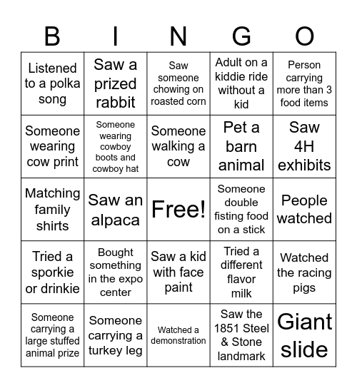 WI State Fair 2026 Bingo Card