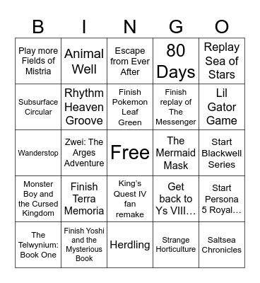 2026 Second Half Games Bingo Card