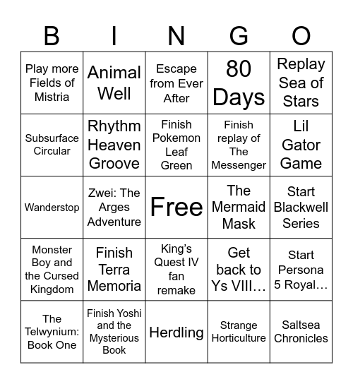 2026 Second Half Games Bingo Card