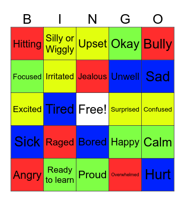 Zones of Regulation Bingo Card