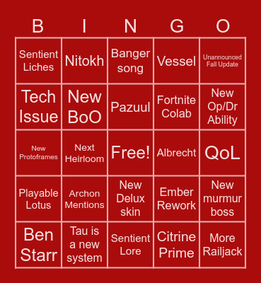 Tennocon 2026 Bingo Card