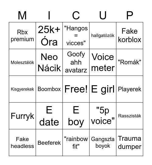 Magyar micup Bingo Card