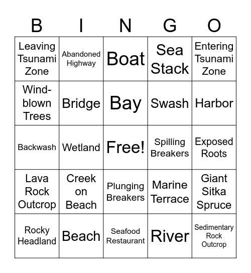 OR Coast Van Bingo: must see & call out to be counted! Bingo Card