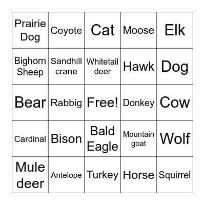 ANIMAL BINGO Card