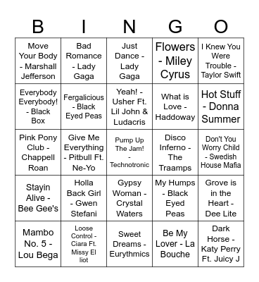 P.H.D Post Grad (Pop, House, Disco) Bingo Card