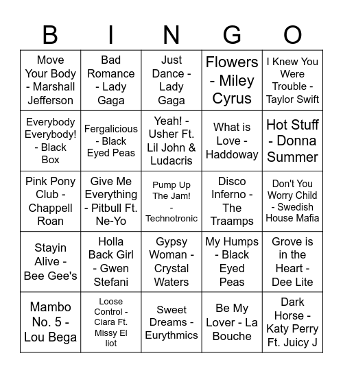 P.H.D Post Grad (Pop, House, Disco) Bingo Card