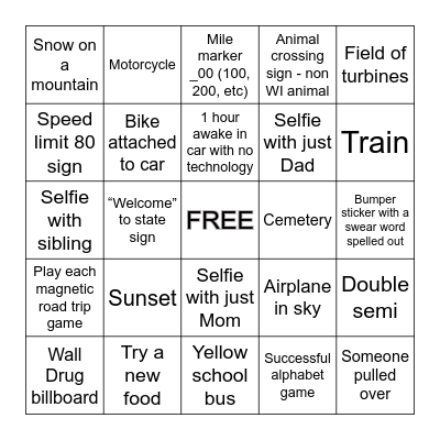 ROAD TRIP BINGO Card