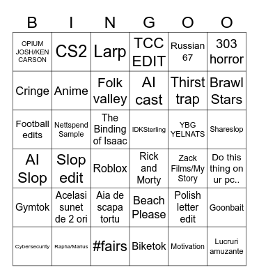 tiktok bingo Card