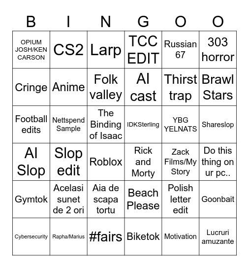 tiktok bingo Card