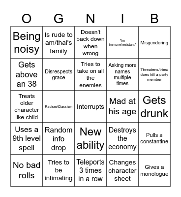 Nox bingo yet again Bingo Card