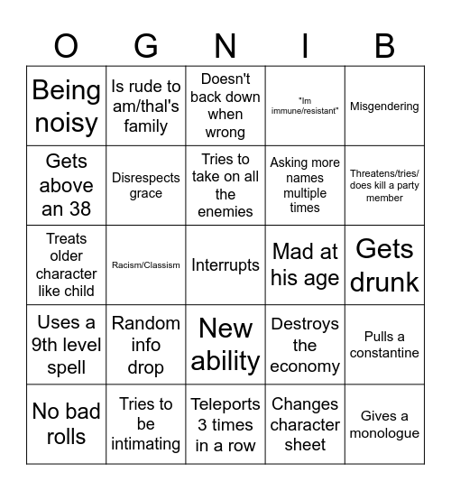 Nox bingo yet again Bingo Card