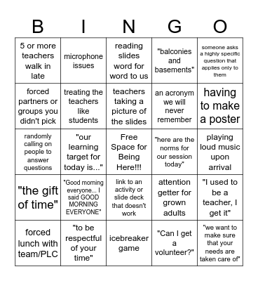 Summer PD Bingo Card