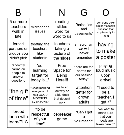 Summer PD Bingo Card
