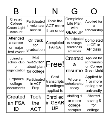 GEAR UP for College! Bingo Card