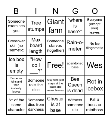 DST Public Sever Bingo Card