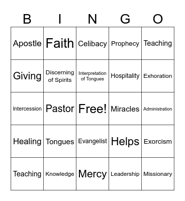 The Gift of Jesus Bingo Card