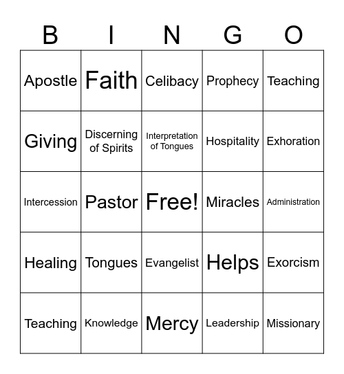 The Gift of Jesus Bingo Card