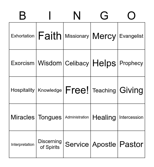 The Gift of Jesus Bingo Card