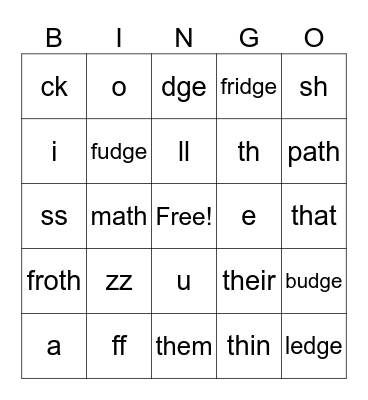 Group 3 ( End Spell Patterns) Bingo Card