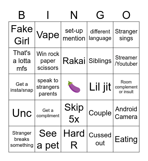Omegle Bingo Card
