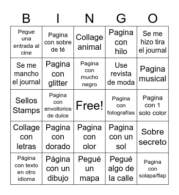 Junk journal Bingo Card