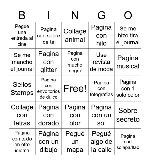 Junk journal Bingo Card