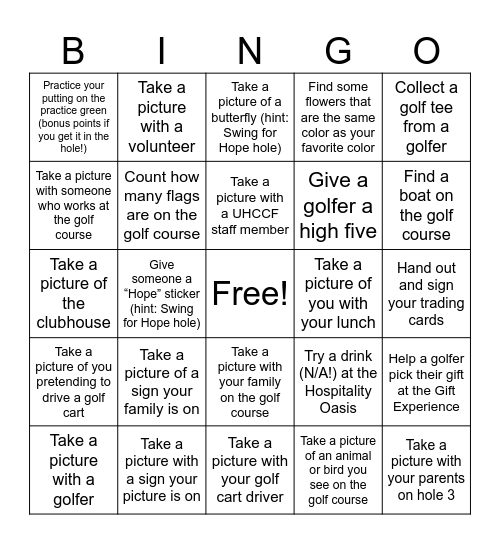 UHCCF MN Golf Bingo Card