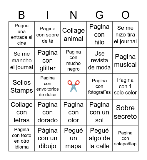 Junk journal Bingo Card