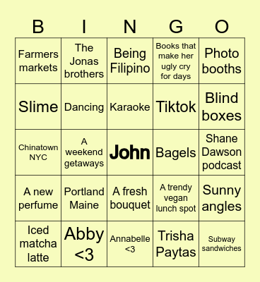 Lauren’s Favorite Things Bingo Card