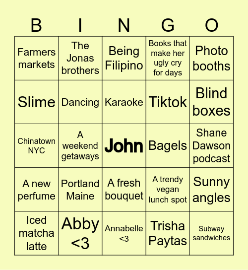 Lauren’s Favorite Things Bingo Card